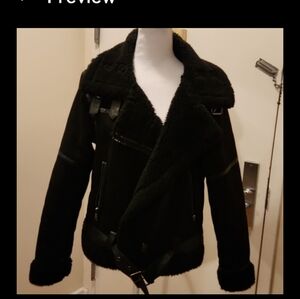 Zara Faux Suede Bomber Jacket XL in Black